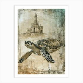 Vintage Turtle With A Castle 1 Art Print