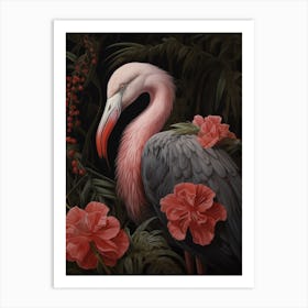 Dark And Moody Botanical Greater Flamingo 1 Art Print