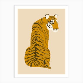 Sitting Tiger - Beige Art Print