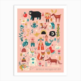 Folk Fairytale Pink Art Print