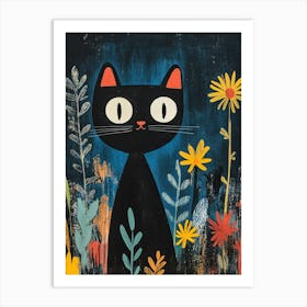 Black Cat In Flowers 3 Art Print