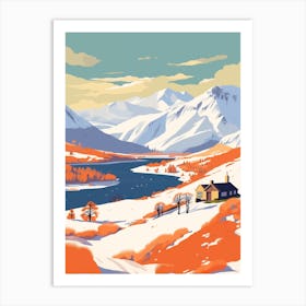 Retro Winter Illustration Snowdonia United Kingdom 1 Art Print