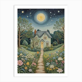 Night In The Garden Cottage Art Print