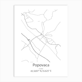 Popovaca,Croatia Minimalist Map Art Print