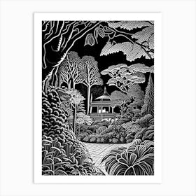 Montreal Botanical Garden,1,  Canada Linocut Black And White Vintage Art Print