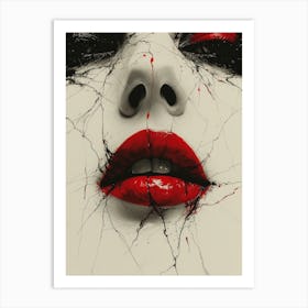 Cracked Realities: Red Ink Rendition Inspired by Chevrier and Gillen: Bloodstained Lips Art Print