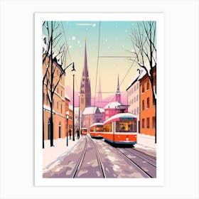 Vintage Winter Travel Illustration Zurich Switzerland 2 Art Print