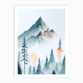 Mountain And Forest In Minimalist Watercolor Vertical Composition 128 Art Print