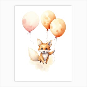 Baby Fox Flying With Ballons, Watercolour Nursery Art 1 Art Print
