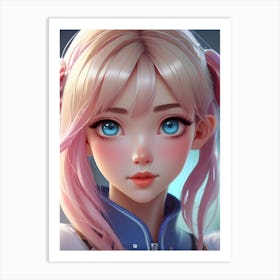 Anime Girl With Pink Hair 1 Art Print