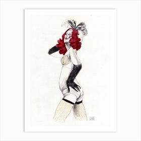 Hand pencil drawing of beautiful burlesque woman Art Print