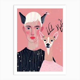 Deer And Girl Art Print