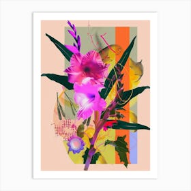 Gladiolus 2 Neon Flower Collage Art Print