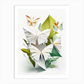 Butterflies On Plants Origami Style 1 Art Print