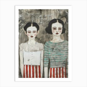 Two Women In Red And White Art Print