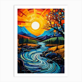 River in Sunset III, Vibrant Colorful Painting in Van Gogh Style Art Print