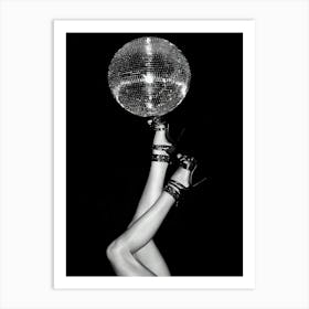 Disco Ball On High Heels Black And White Fashion Funky Art Print