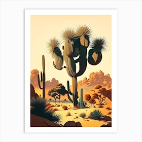 Joshua Trees In Desert Retro Illustration (2) Art Print