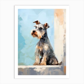 Miniature Schnauzer Dog, Painting In Light Teal And Brown 1 Art Print