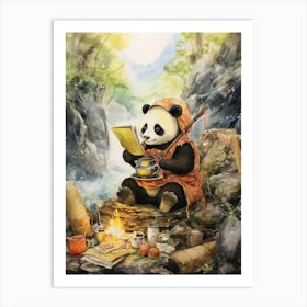 Panda Art Camping Watercolour 1 Art Print