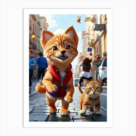 Puppy And Kitty 1 Art Print