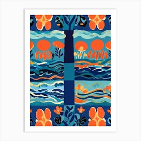 Blue And Orange Seascape Art Print