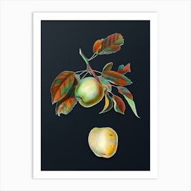 Vintage Apple Botanical Watercolor Illustration on Dark Teal Blue n.0869 Art Print