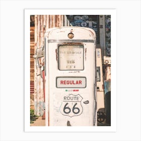 Route 66, USA I Vintage retro gas pump at Hackberry General Store in Arizona American countryside with a pastel white aesthetic photography on a road trip through the destroy American West coast to California Art Print