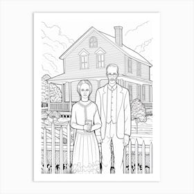 Line Art Inspired By American Gothic 2 Art Print