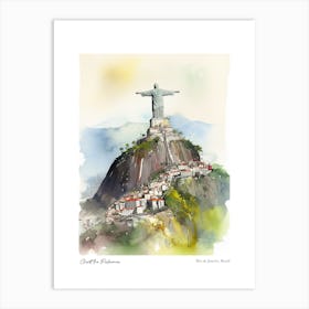 Christ The Redeemer, Rio De Janeiro, Brazil 1 Watercolour Travel Poster Art Print