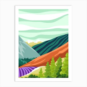 Scenery Of Fields And Mountains Range Landscape Art Print