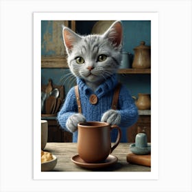 Cat In Blue Sweater Art Print