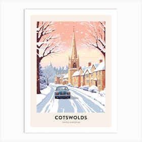 Vintage Winter Travel Poster Cotswolds United Kingdom 1 Art Print