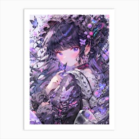 Anime Girl With Flowers Art Print