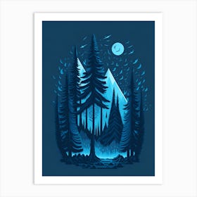 A Fantasy Forest At Night In Blue Theme 74 Art Print