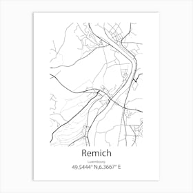 Remich,Luxembourg Minimalist Map Art Print