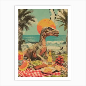 Dinosaur Having A Picnic Retro Collage 3 Art Print