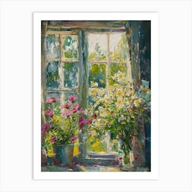 Zinnia Flowers On A Cottage Window 3 Art Print