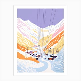 Andermatt   Switzerland, Ski Resort Pastel Colours Illustration 0 Art Print