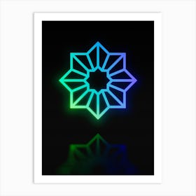 Neon Blue and Green Abstract Geometric Glyph on Black n.0411 Art Print