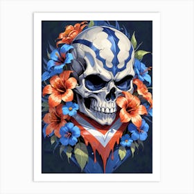 American Flag Floral Face Evil Death Skull (49) Art Print