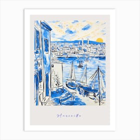 Marseille France 5 Mediterranean Blue Drawing Poster Art Print