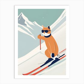 Cat On Skis Art Print