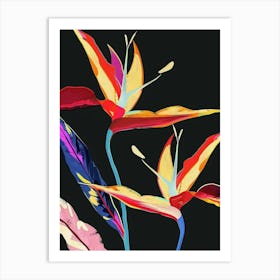 Neon Flowers On Black Heliconia 4 Art Print