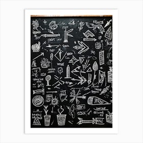 Blackboard Covered In A Collage Of Hand Drawn Icons Arrows And Abstract Doodles Symbolizing Direc (5) Art Print