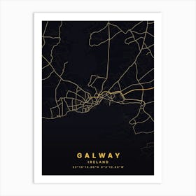 Galway Ireland Black And Gold Map Art Print