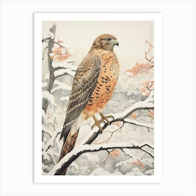 Winter Bird Painting Red Tailed Hawk 3 Art Print