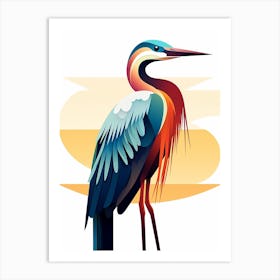 Colourful Geometric Bird Great Blue Heron 3 Art Print