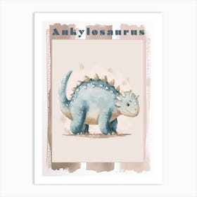 Cute Ankylosaurus Dinosaur Watercolour 2 Poster Art Print