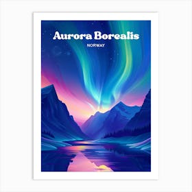 Aurora Borealis Norway A Northern Lights Travel Illustration Art Print